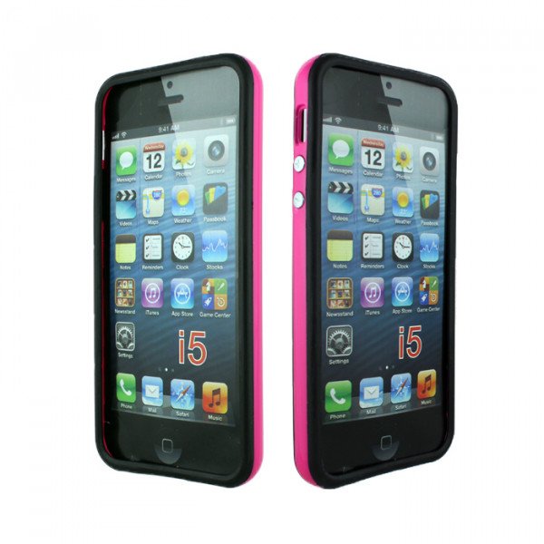 Wholesale iPhone 5 5S Bumper with Chrome Button (Black - Pink)